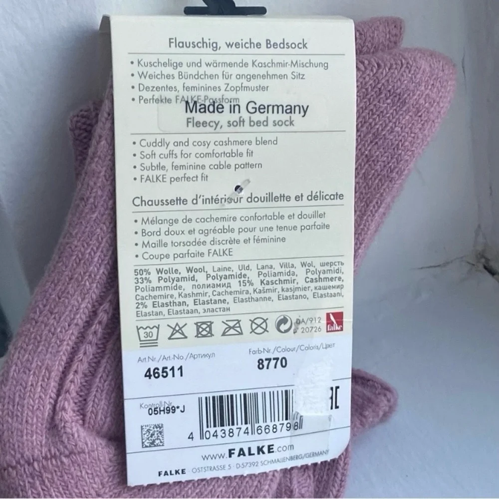 🍒Falke Wool Cashmere Bedsock - Women House Socks - Pink - Size US 8-10.5 - NWT